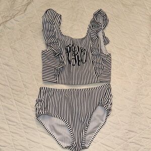 RUFFLE BUTTS Seersucker Waterfall Tankini Swim Suit Girls Size 8